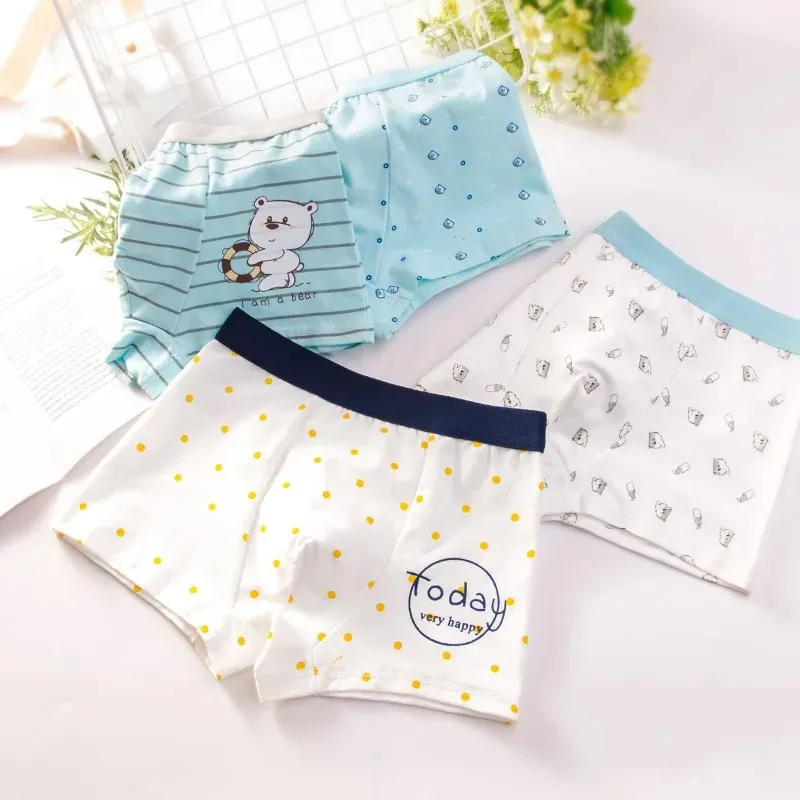 2/4 Pcs Boys Boxer Stes Briefs Kids Cotton Underwear Breathable Baby Underpants Teenager Cartoon Print Soft Children Panties New 4