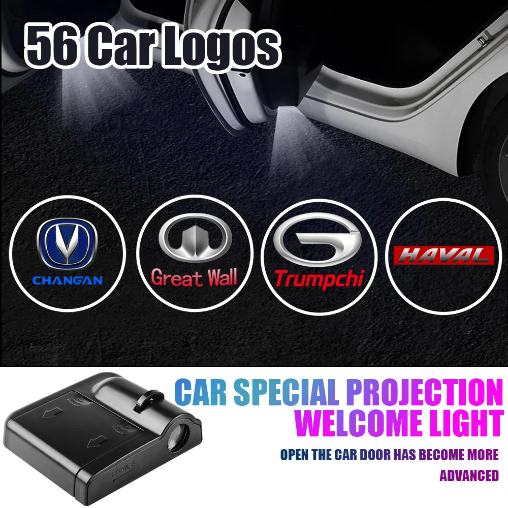 2Pcs Wireless Led Car Badge Door Welcome Lamps Proiettore Shadow Lights Per Peugeot Volkswagen Trumpchi Honda Suzuki Infiniti Kia