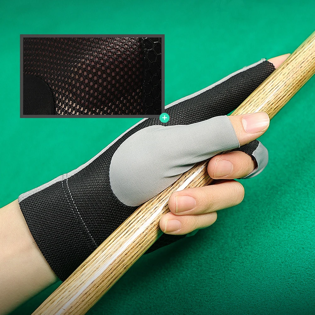 Open Finger Billiard Gloves Antiskid Polyester Snooker Billiards Gloves Adjustable Sticker Smooth Soft Reusable Amateur Training