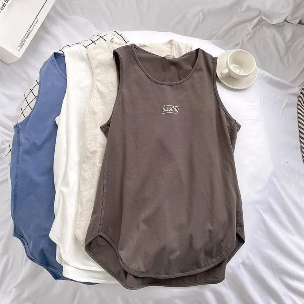 Description Picture 6 of itemBreathable Loose Sleeveless T Shirt Simple Curved Hem Vest Top Women Large Size Summer Clothes Casual Tank Top Girl Ladies