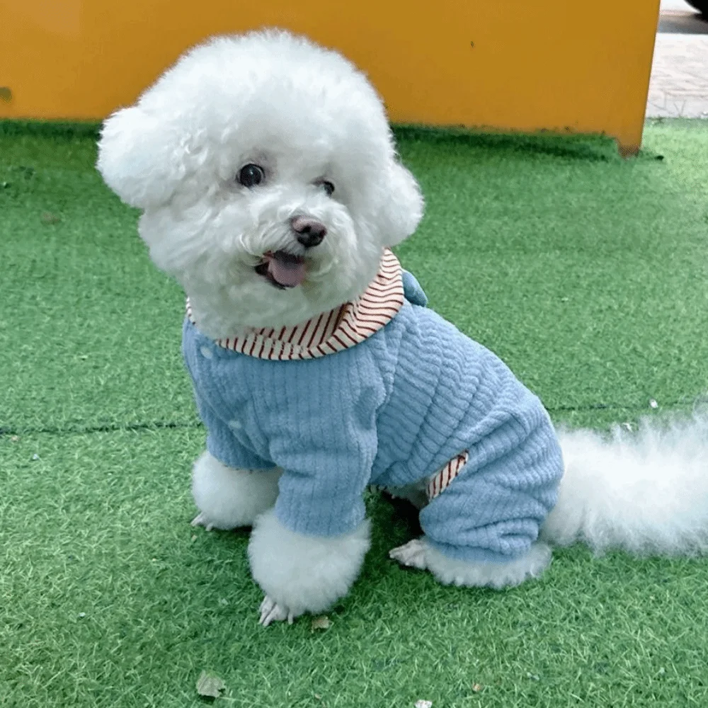강아지 홈웨어 스타 디자인 도그 스트라이프 점프수트 따뜻한 플리스 애완견 네발옷 아늑하고 통기성 좋은 강아지 후드티 겨울 시즌