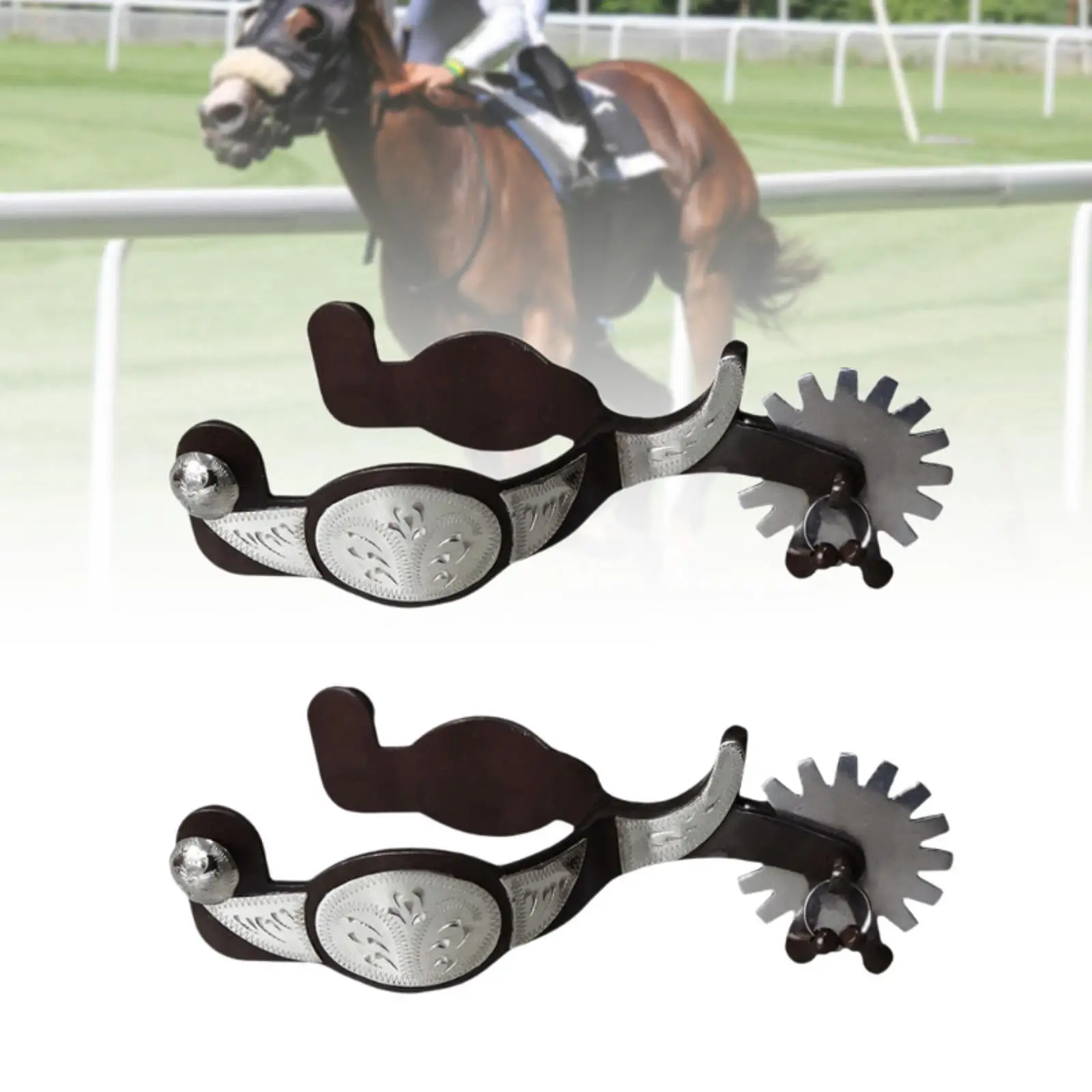 2 Pieces Western Cowboy Spur Horse Spur with Gear Decoration Carved Horse Boot Spur Retro Design for Competition Equestrian