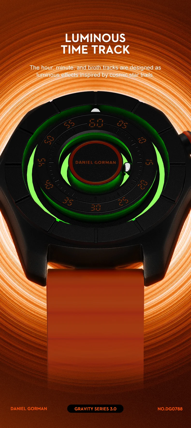 DANIEL GORMAN Magnetic Bead Pointers Quartz Watch for Men Military Sport Waterproof Luminous Wristwatch with Red Strap DG0788