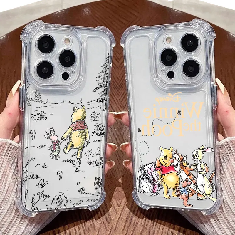 Coque de téléphone dessin animé Winnies l'ourson, étui Transparent Anti-chute pour iPhone 17 16e Air Pro Max XSMax 7 8 Plus