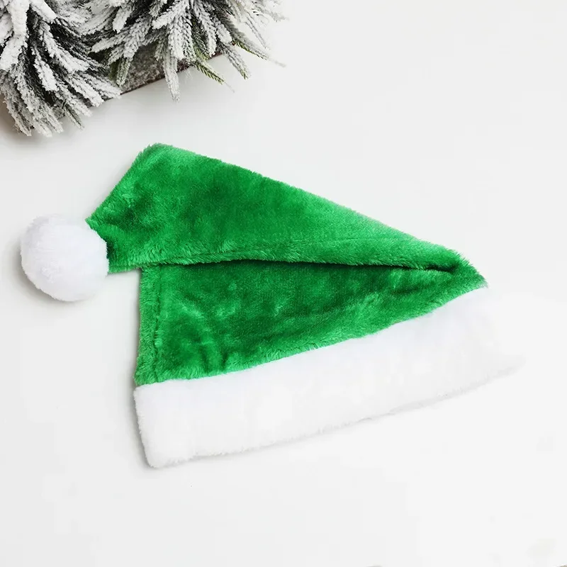 Plush Christmas Hat For Women Red Green Stitching Xmas Hat Adults Kids Christmas Decorations Winter Caps Home Santa Claus Gift