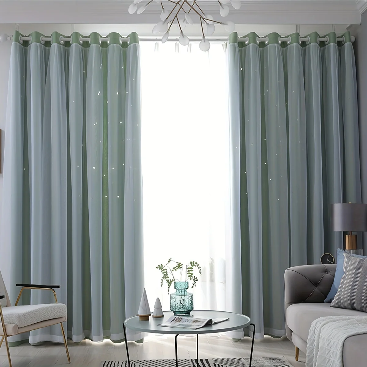 

2pcs Blackout Hollow Out Star Pattern Double Layer Curtain Set For Living Room Bedroom Home Decor (40in*84in) Room decor Japanes