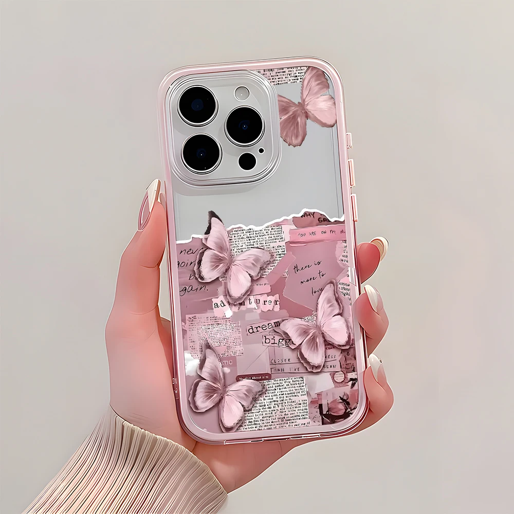 Pink Butterfly Collage Dual-Layer Clear Phone Case Cover