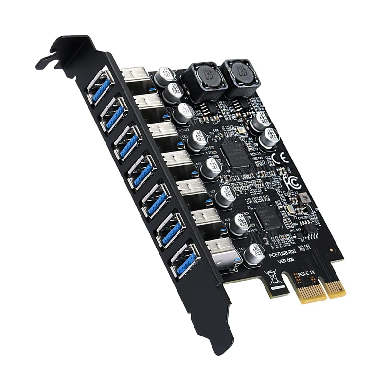 USB3.2 Gen1 5Gbps USB3.0 PCI Express 멀티플라이어 PCI E 7포트 USB 3 허브 확장 어댑터 카드 PCI-E 1X 컨트롤러 (데스크탑용)