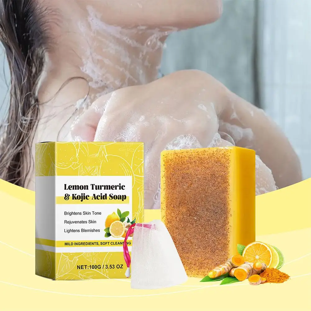 Lemon Turmeric Kojic Acid Soap Hand Made Turmeric Soap Lightening Organic Natural Care Soap Body Cleaning Beauty Whitening R5F9 2