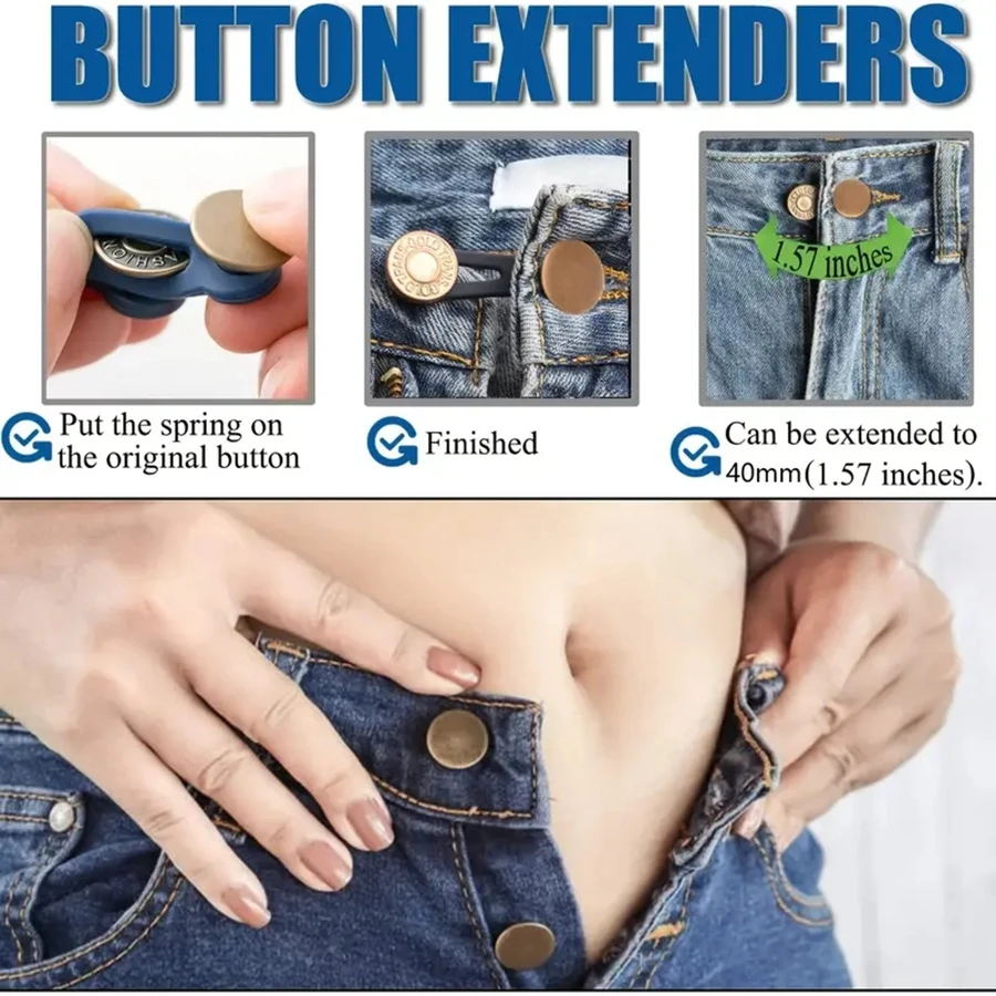 5Pcs Metal Button Extender for Pants Jeans Free Sewing Adjustable Retractable Waist Extenders Button Waistband Expander