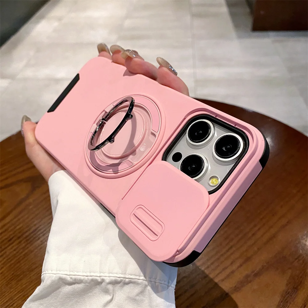 Magnetic Dual Protector Armor Phone Case with Rotating Stand & Slide Camera Shield