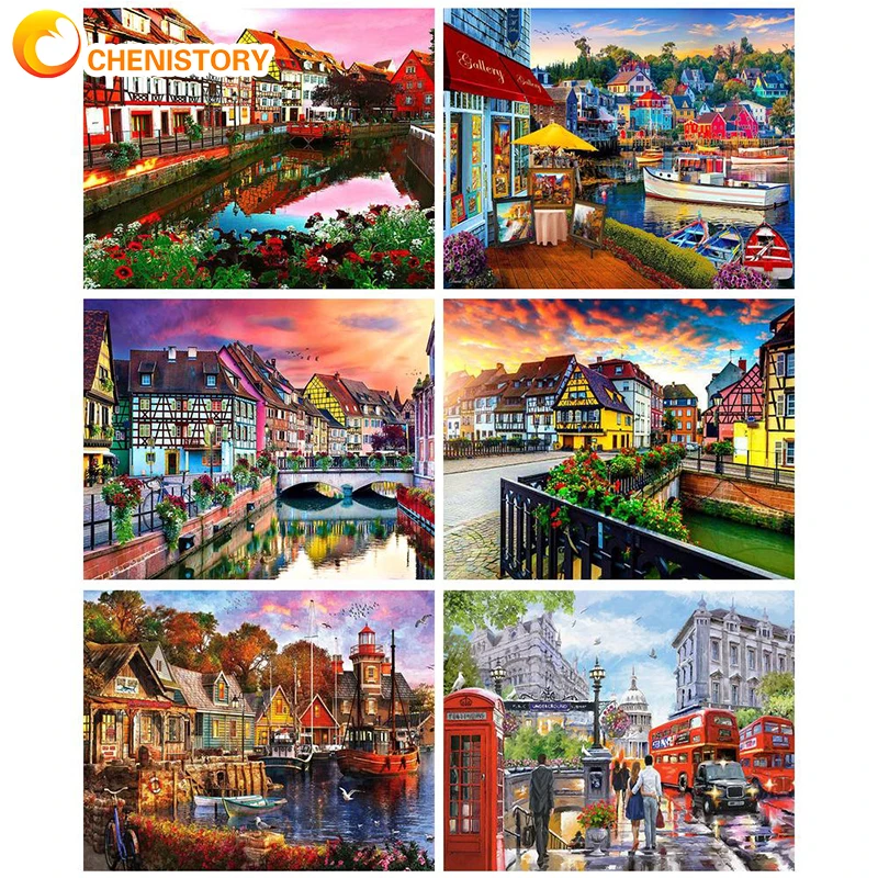 

CHENISTORY Frame Diy Painting By Numbers City Street Scenery Drawing On Canvas HandPainted Art Picture Kits Gift Home Decor