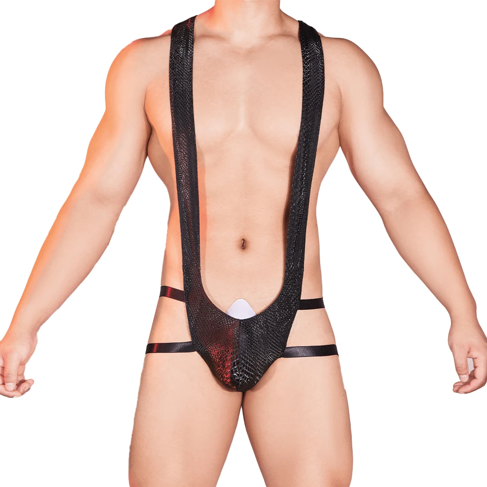 

Men's Printed Lingerie Bodysuit Bulge Pouch Panties Jumpsuit Leotard Sexy Sleeveless Sissy Male Briefs Underwear