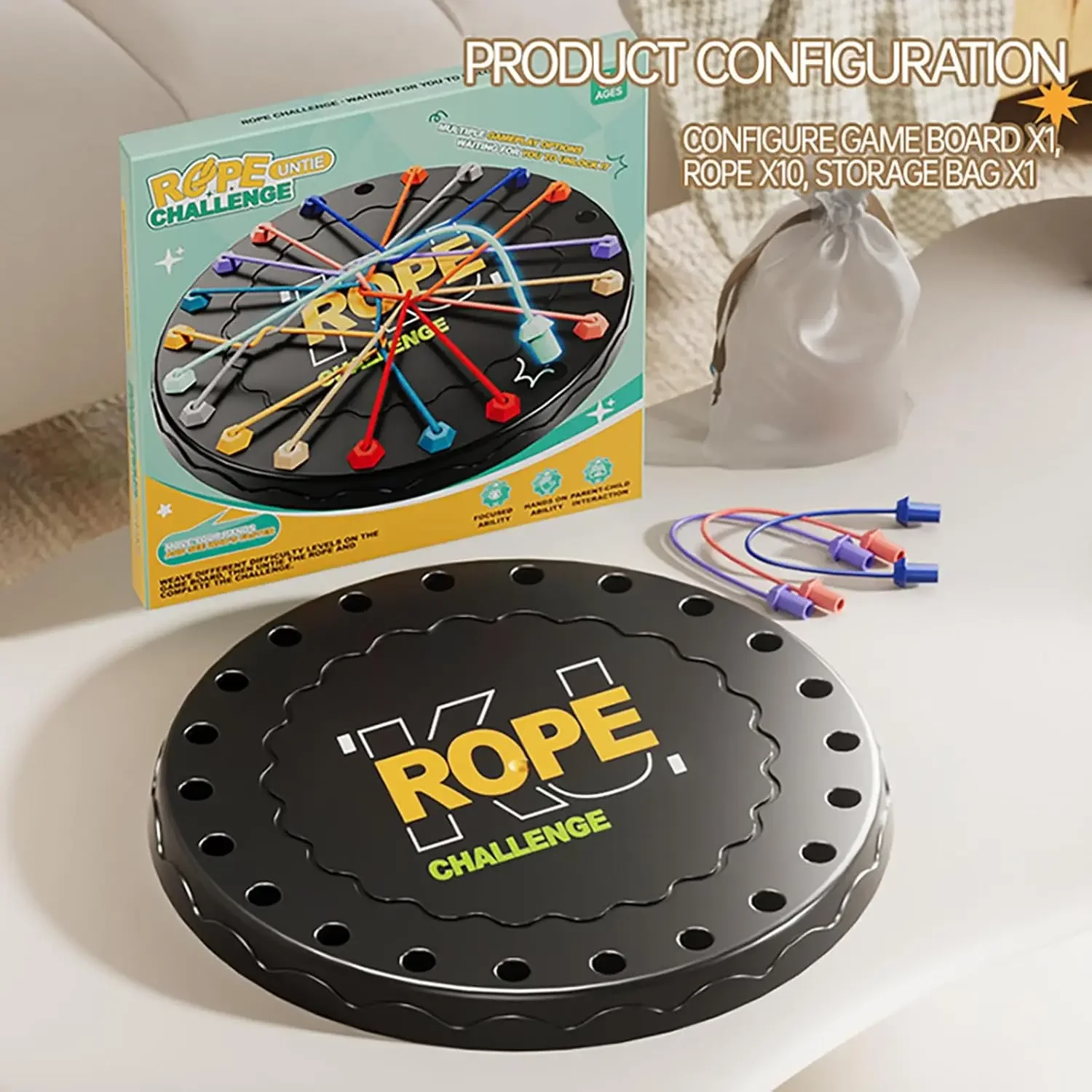 Kid Rope Knots Sensory Social Board Game Logical Thinking Challenge Colore Twisted Connected Line Brain Strategy Fun Table Game