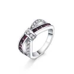 Elegant Sterling Silver & Colored Zircon Women's Ring - Fashionable Gift - 8 (PURPLE)