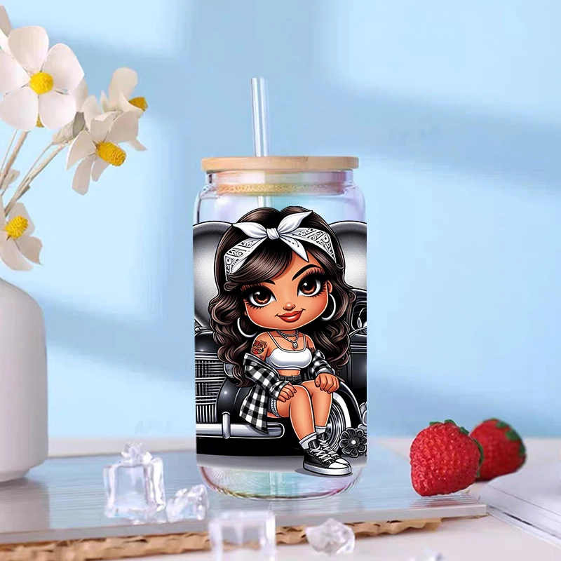 UV DTF Transfer Sticker Little Girl For The 16oz Libbey Glasses Wraps Bottles Cup Can DIY Waterproof Decals D18431 dtf transfer sticker