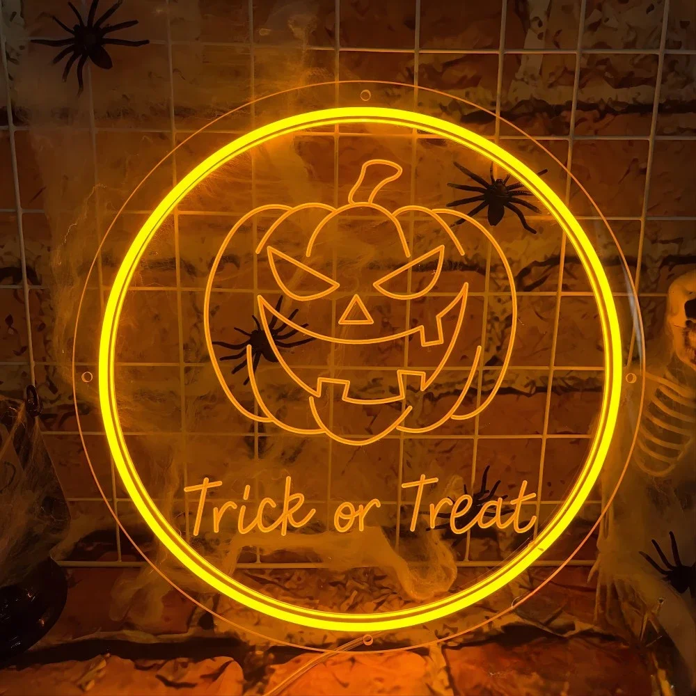 

Trick or Treat Neon Sign Engrave Personal Led Lights For Halloween Decoration Gifts To Friends Neon on The Wall Support Custom