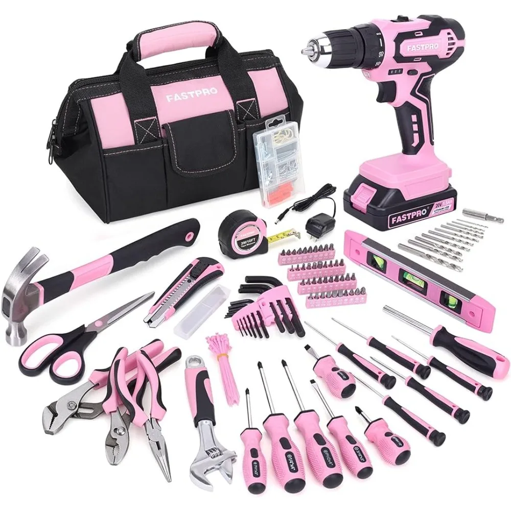 

Tool Bag Portable 232-Piece 20V Pink Cordless Lithium-ion Drill Driver and Home Tool Set Tools Backpack Complete Toolkit Wheeled