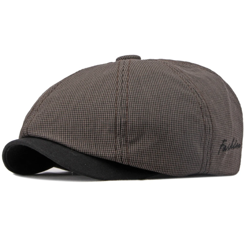 Beret Hat Woolen Beret HT4168 Berets Spring Summer For Men Women Artist Painter Octagonal Flat Cap Plaid