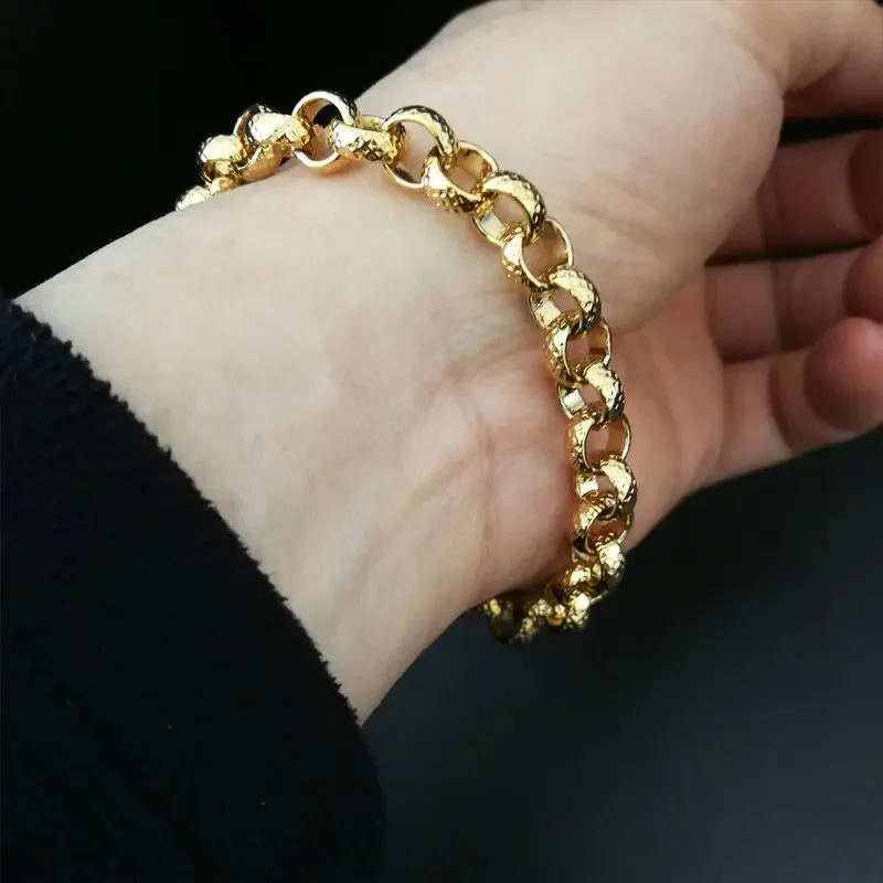 Goldfarbenes Armband mit Gliederkette im Belcher-Bolt-Stil für Damen und Herren, Schmuck in 18-24cm Länge