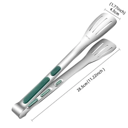 Premium Non-Slip Stainless Steel Serving Tongs (28.5cm Green Silver)