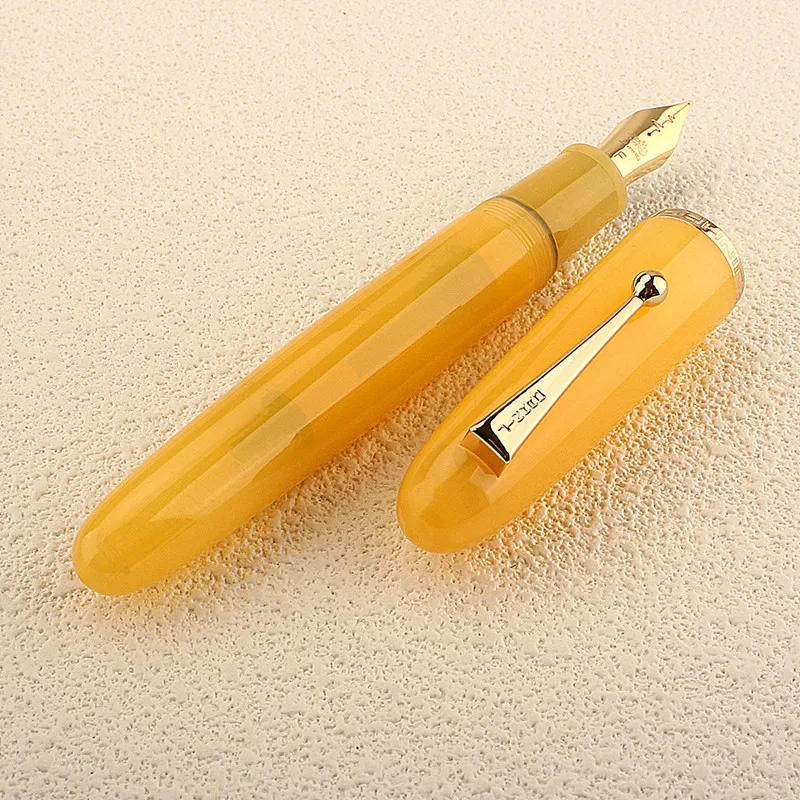 Jinhao 9019 만년필 한정 하트 비트 M 펜촉, 옥 노란색 투명 통, 서예 서명 선물 상자