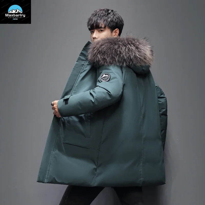 Men Windproof Down Jacket Coats Mens Warm White Duck Down Hooded Jacket Parkas Multi Pockets Overcoat Male Autumn Winter Long