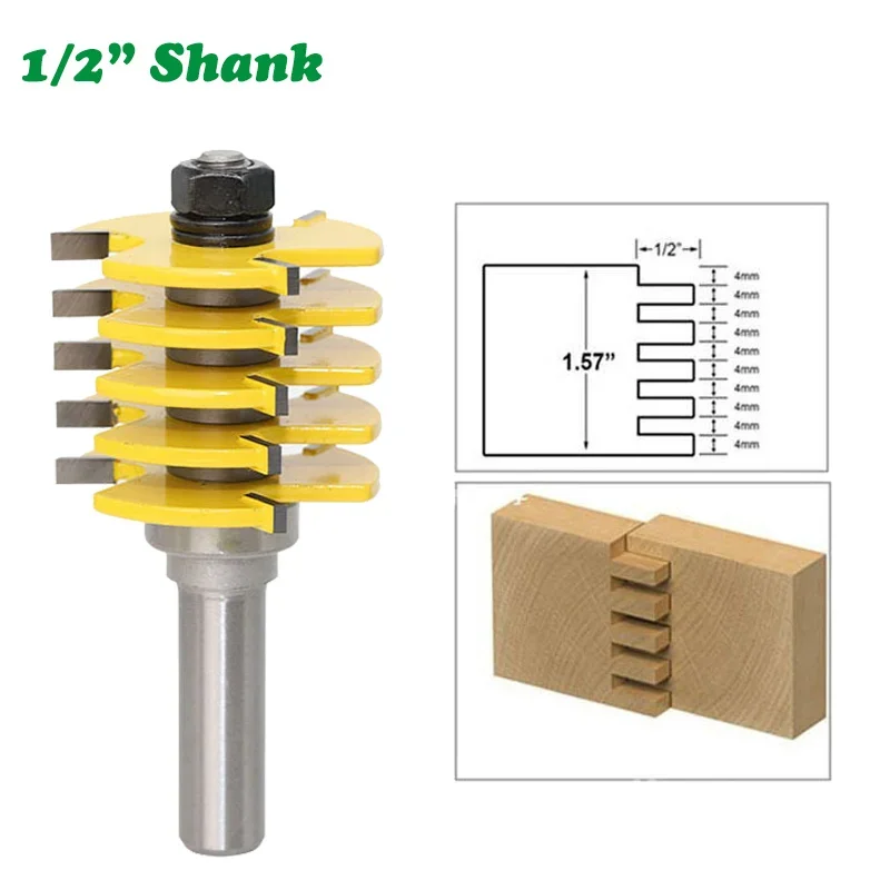

1PC 1/2" 12.7MM Shank Milling Cutter Wood Carving 3 Teeth Box Finger Joint Router Bit Adjustable Woodworking Hobbing Router Bits