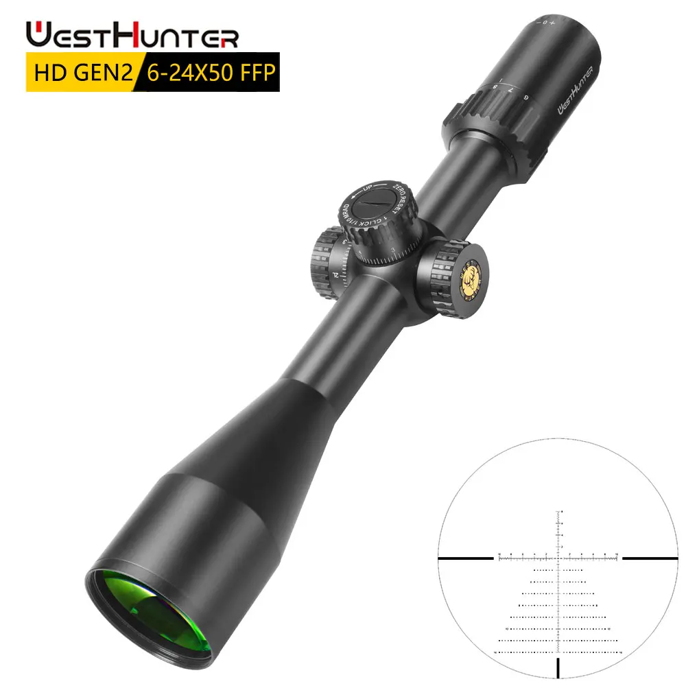 Hunting Riflescope-WestHunter HD Gen2 6-24x50 FFP Hunting Scopes First Focal Plane Long Range Riflescope