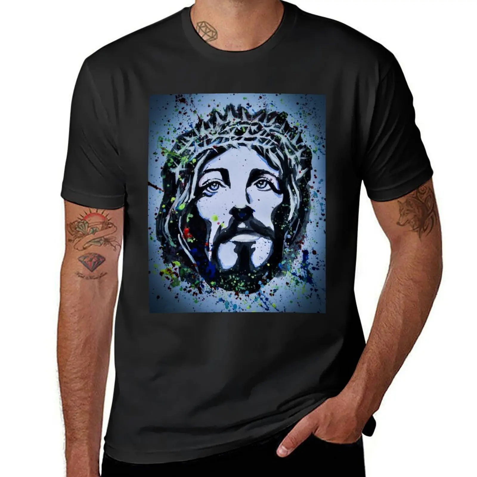 

Jesus face painting T-Shirt new edition hippie clothes men graphic t shirts