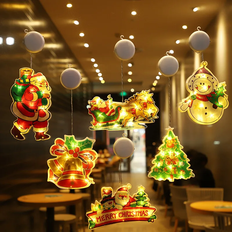 

Рождественские светильники, подвесные светильники для окон, светильники Санта-Клауса с присоской, праздничное украшение, домашние украшения для рождественской елки
