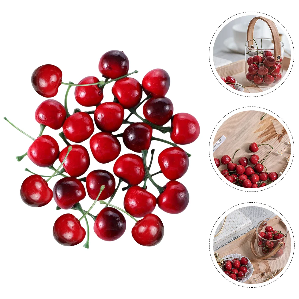 40 Pcs Decorations Fake Fruit Prop Model Cherry Artificial Fruits Plastic Ornament Simulation