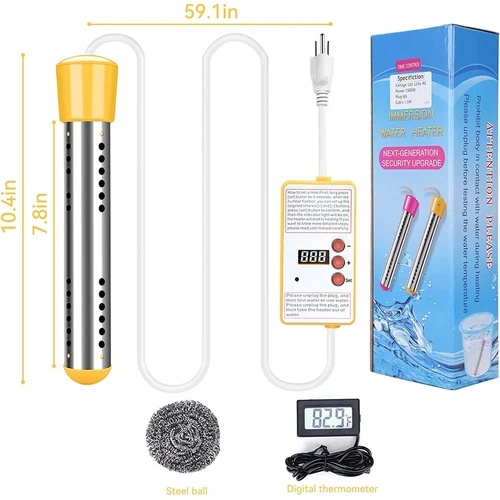 침수 온수기, 1500W 전기 잠수정 온수기 (타이머 포함), 스테인레스 스틸 가드 커버 EU 플러그 5