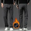 Winter Men Warm Flannel Stretch Straight Jeans Casual Fleece Baggy Pants Classic Plus Size Denim Trousers Male Brand Clothing 2