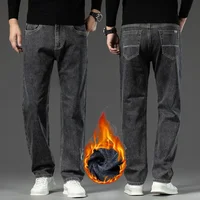 Winter Men Warm Flannel Stretch Straight Jeans Casual Fleece Baggy Pants Classic Plus Size Denim Trousers Male Brand Clothing 2