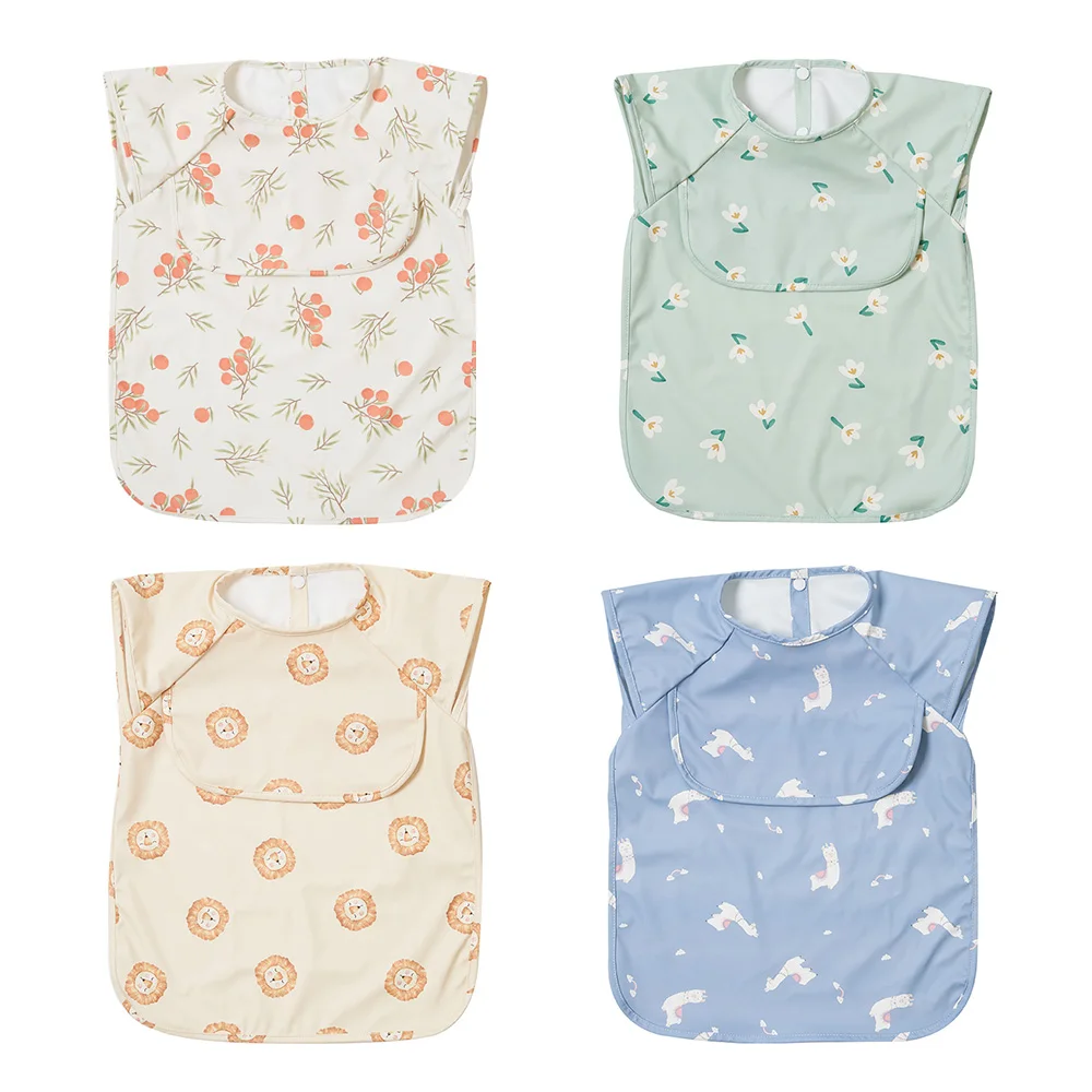 HappyFlute Sleeveless PU Reverse Dressing Baby Eating Cloth Cover Super Soft Waterproof Baby Food Pocket Dirt Proof Feeding Bibs 1
