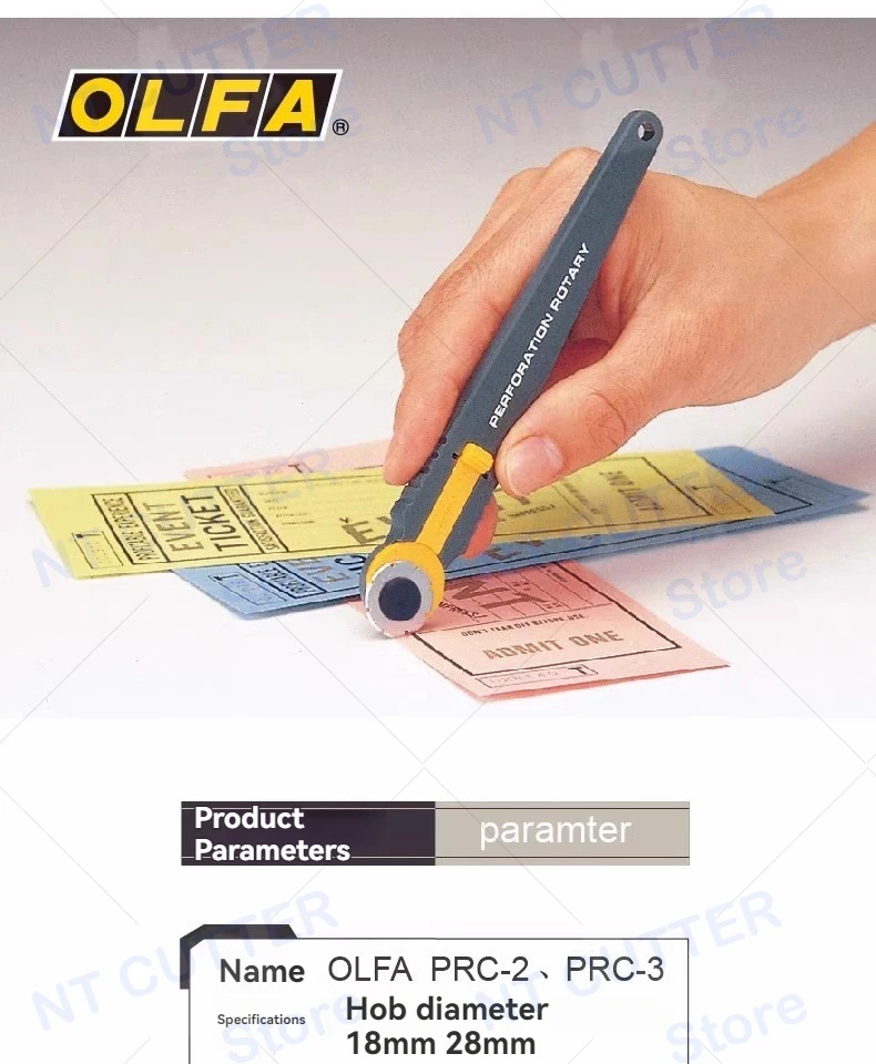 Original Japanese OLFA dotted line knife PRC-3 28mm dotted line rolling cutter/PRC-2 18mm circular roller blade sharp blade for making lottery coupons, easy to operate cutting and separation