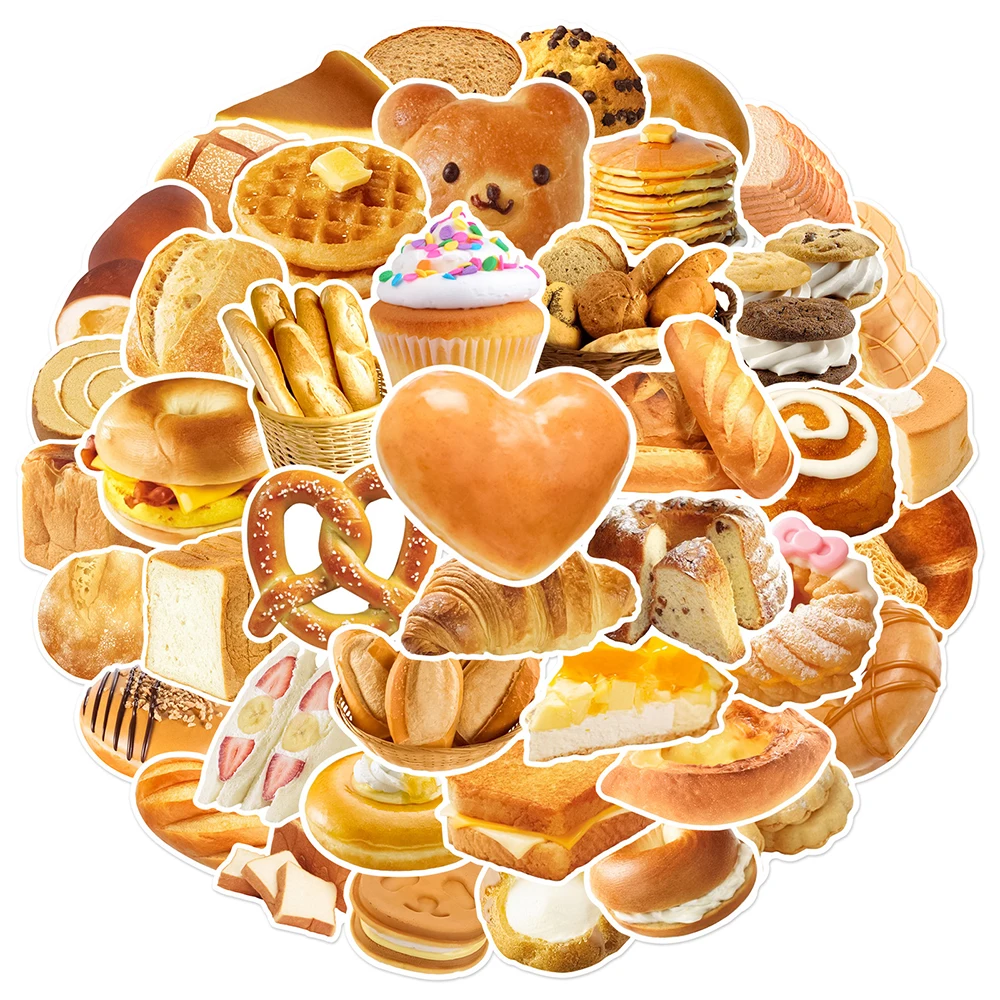 10/30/50pcs Creative Bread Food Stickers Dessert Cartoon Sticker Decorative Scrapbooking Luggage Bottle Fridge Girls Decal Toys 12pcs pack exquisite tea pot and cup sticker diy craft scrapbooking album junk journal decorative stickers