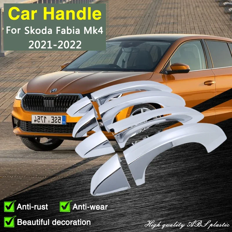 

for Skoda Fabia Mk4 2021 2022 Chrome Door Handle Cover Car Styling Accessories Exterior Decor Protective Film Creative Sticker