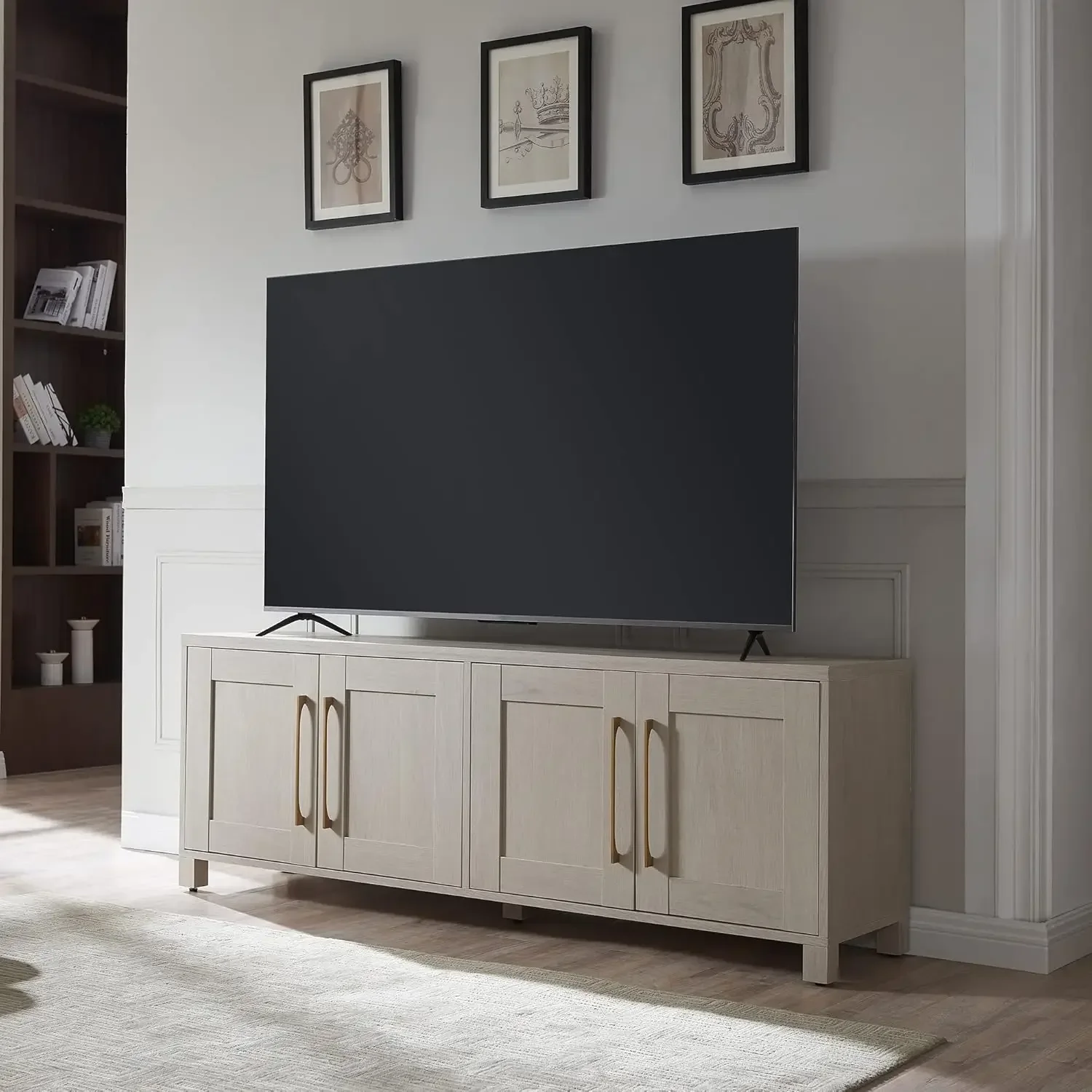 NEW-Rectangular TV Stand for TV's up to 80" in Alder White, TV Stands for the Living Room