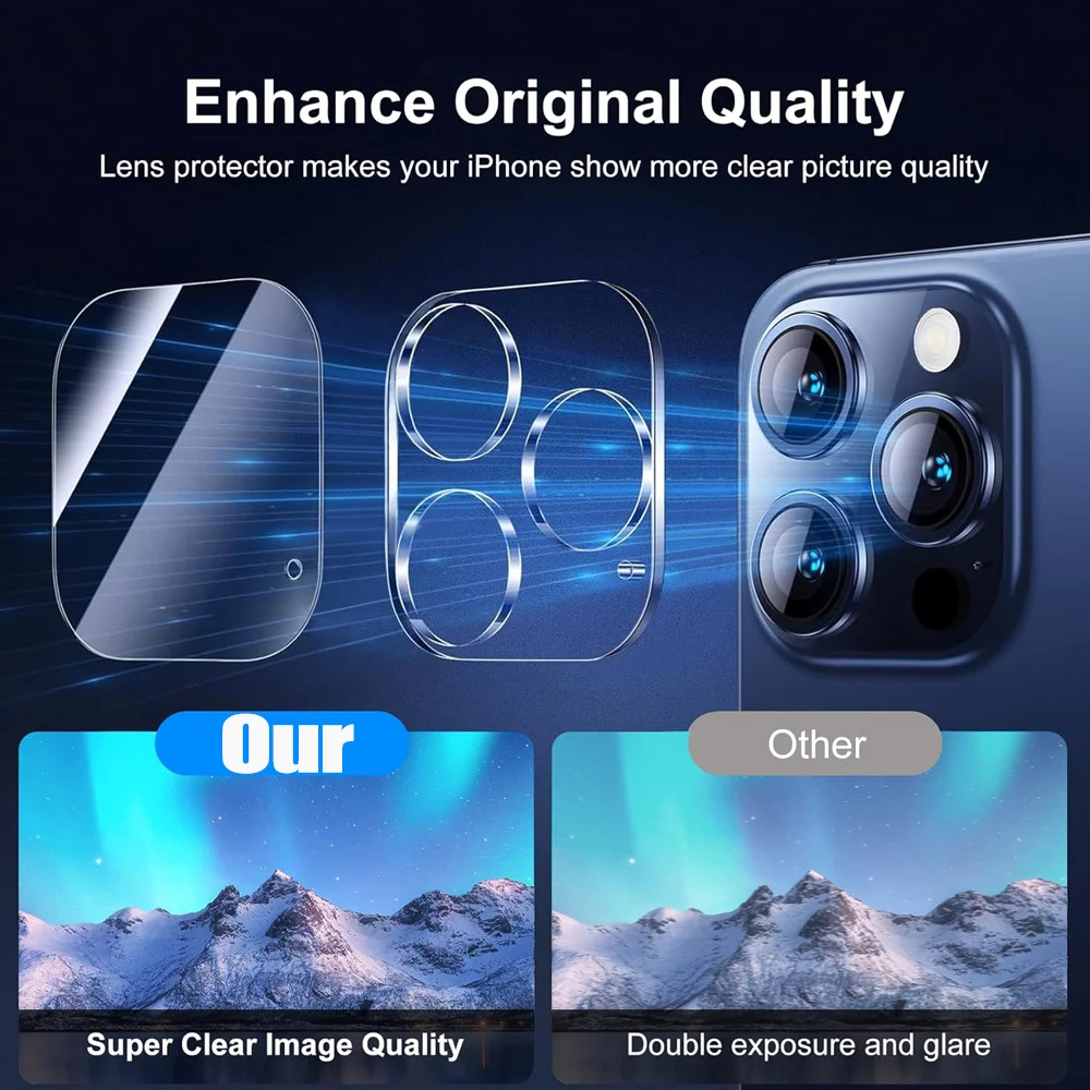 Premium 3-Pack Full Coverage Camera Lens Protector Glass