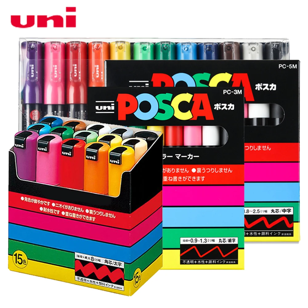 

7 Colors Uni POSCA Markers Water Graffiti Pen POP Poster Advertising Painting Drawing Art PC-1M/3M/5M Set Japanese Stationery