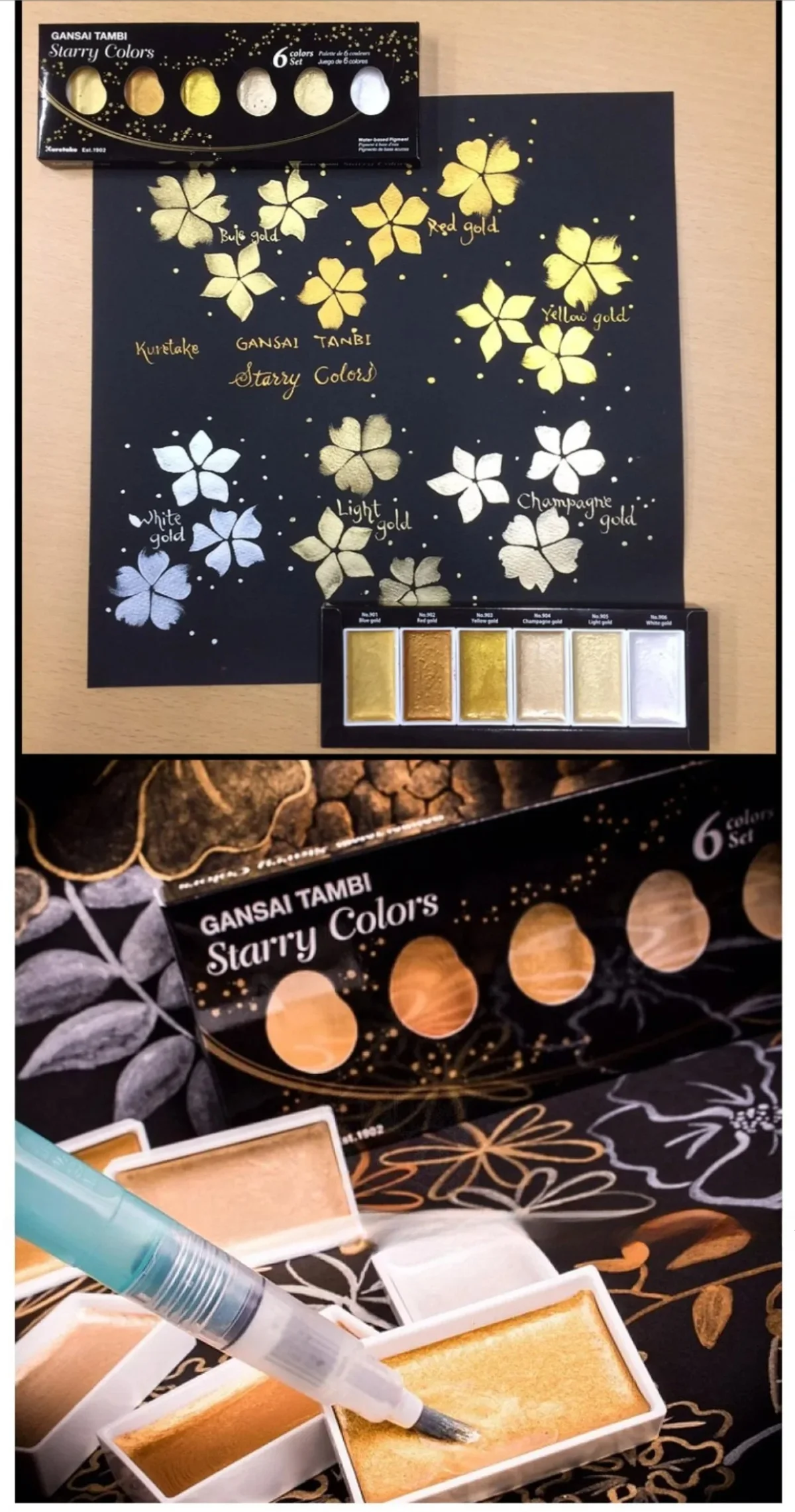 Kuretake Gansai Tambi GRANULATING Aquarellfarben-Set, ideal für Kalligraphie, Illustrationen, Pinselschrift, Kunst und mehr. – Detail 8