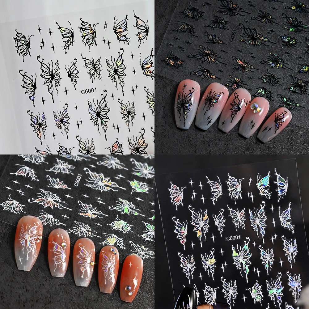 

4pc Shiny Butterfly Nail Art Sticker 3D Self-Adhesive Holographic Laser Luxury Glitter Butterflies Slider Sticker Manicure Decor