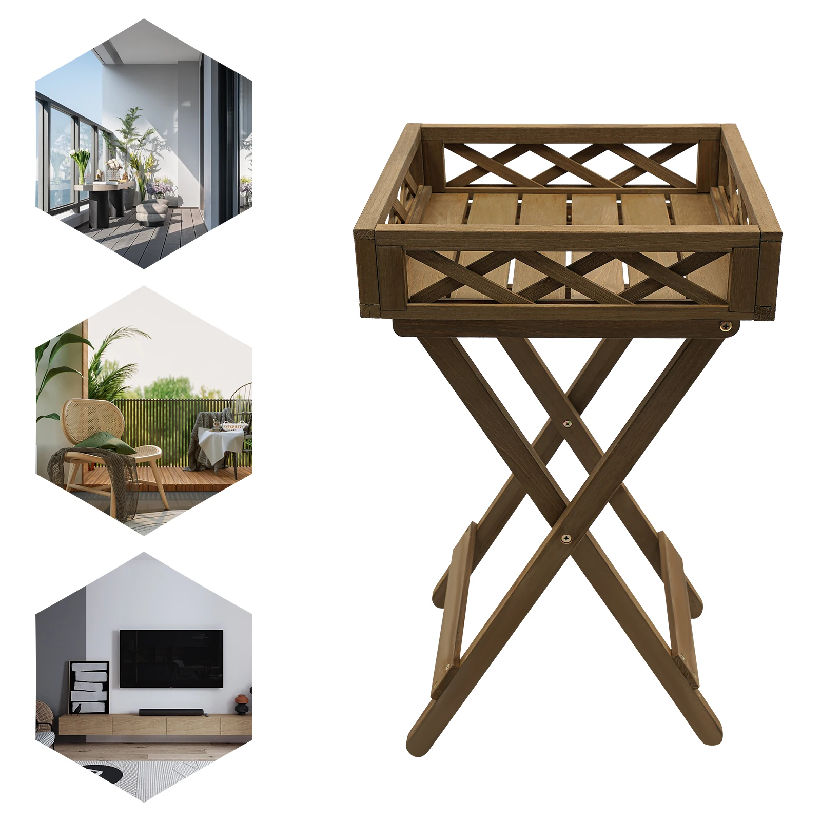 15.7*15.7*3.5in Solid Wood Folding Flowerpot, Flower Rack, Storage Rack, Plant Bracket, Plant Rack 20kg-Coffee Color