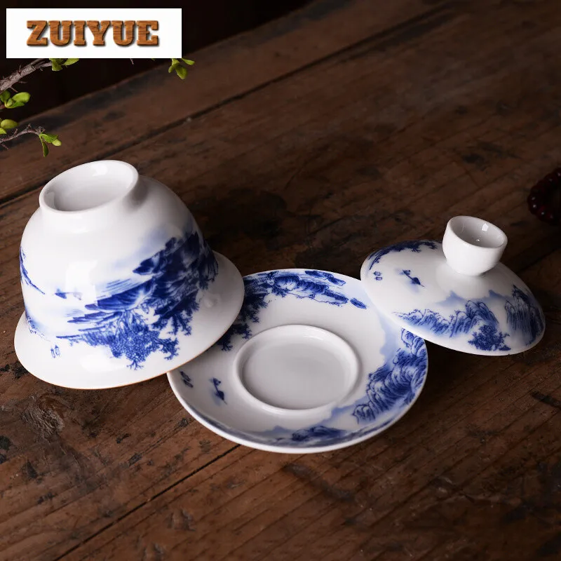 180ml Retro Ceramic Gaiwan Teacup handmade Flower pattern Tea tureen Bowl Chinese luxury Porcelain Teaware Accessories Drinkware