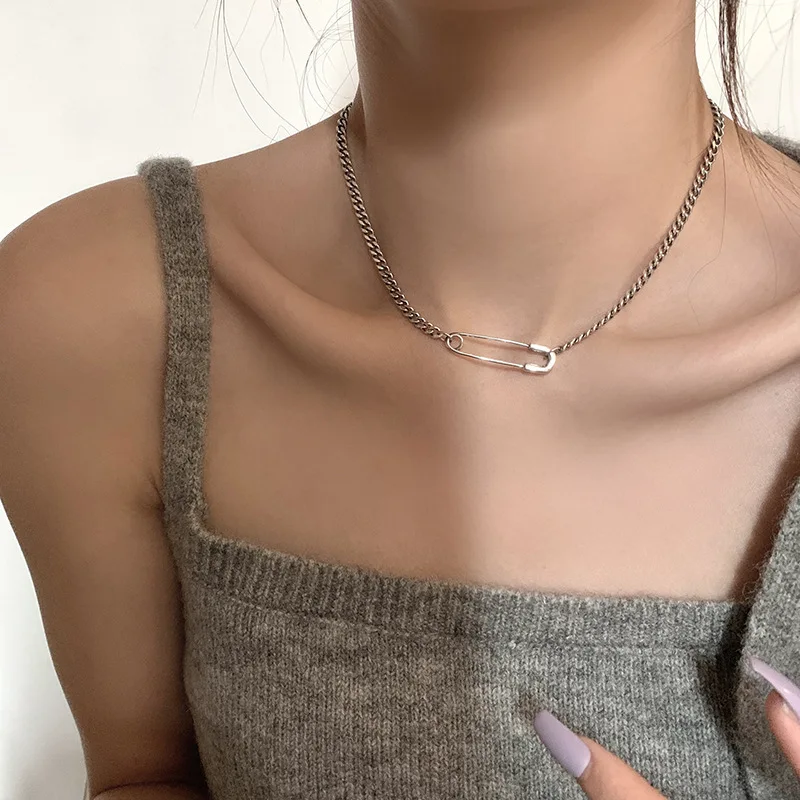 Silver Color Creative Safety Pin Chokers Necklace For Women Personality Paperclip Clavicle Chain Jewelry Gift