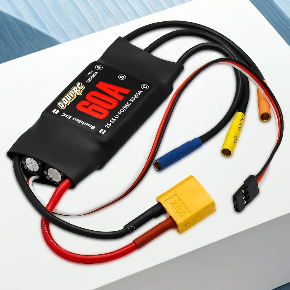 ESC Brushless 60A 2-6S avec BEC 5V/7A XT60 pour RC Drone Avion Hélicoptère