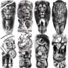 1 Sheet Waterproof Lion Family Clock Temporary Tattoos For Men Women Realistic Fake Tattoos Long Lasting Arm Leg Tatoo Sticker