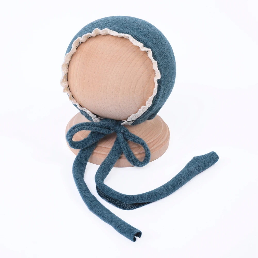 Ruffle Baby Girl Hat for Photography Props Fabric Newborn Bonnet with Lace Edge Classic Solid Newborn Hat Baby Photo Accessories 3